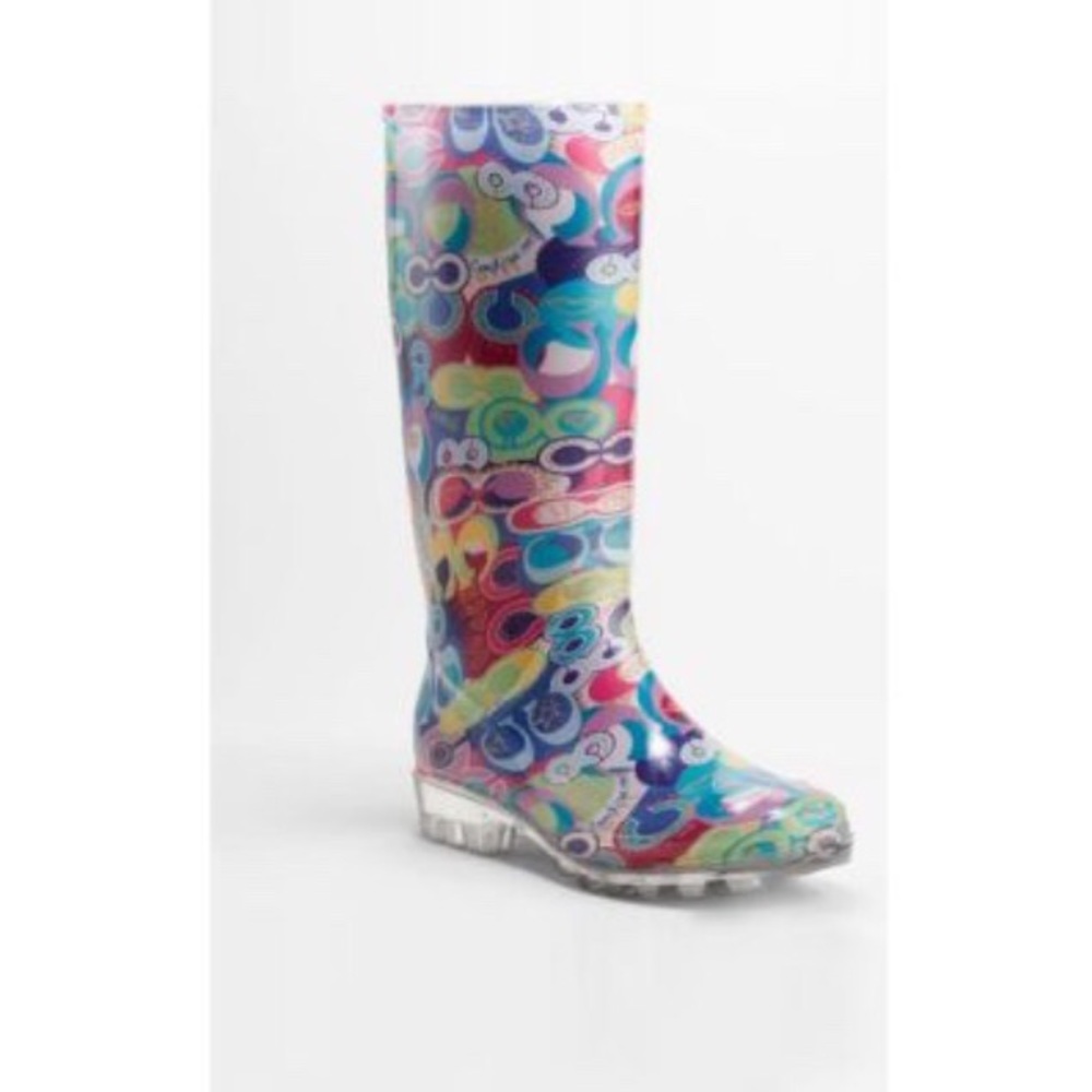 Multicolored Coach rain boots size 10